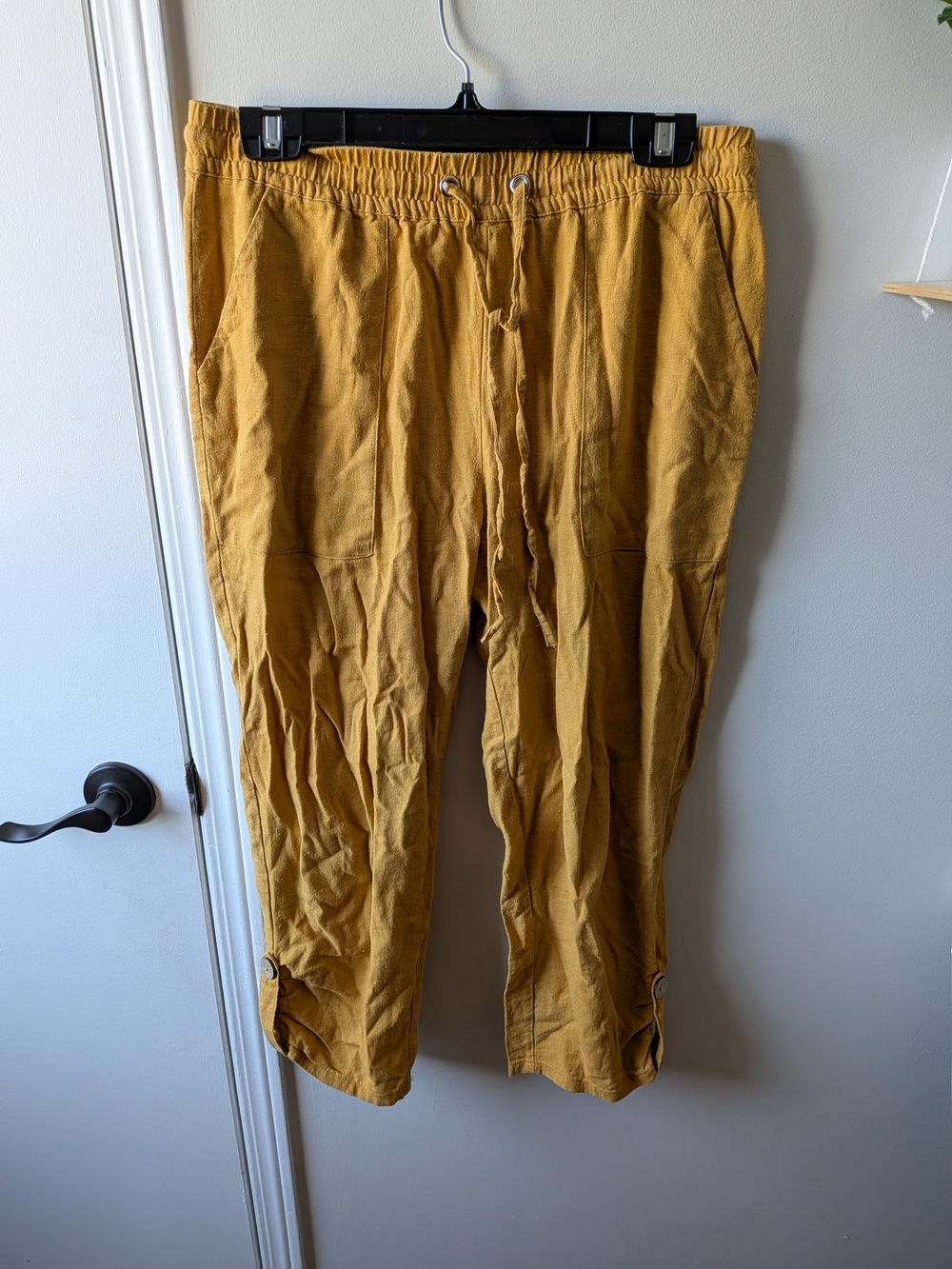 Jules & Leopold Linen Blend Mustard Drawstring Chino Capri Pants